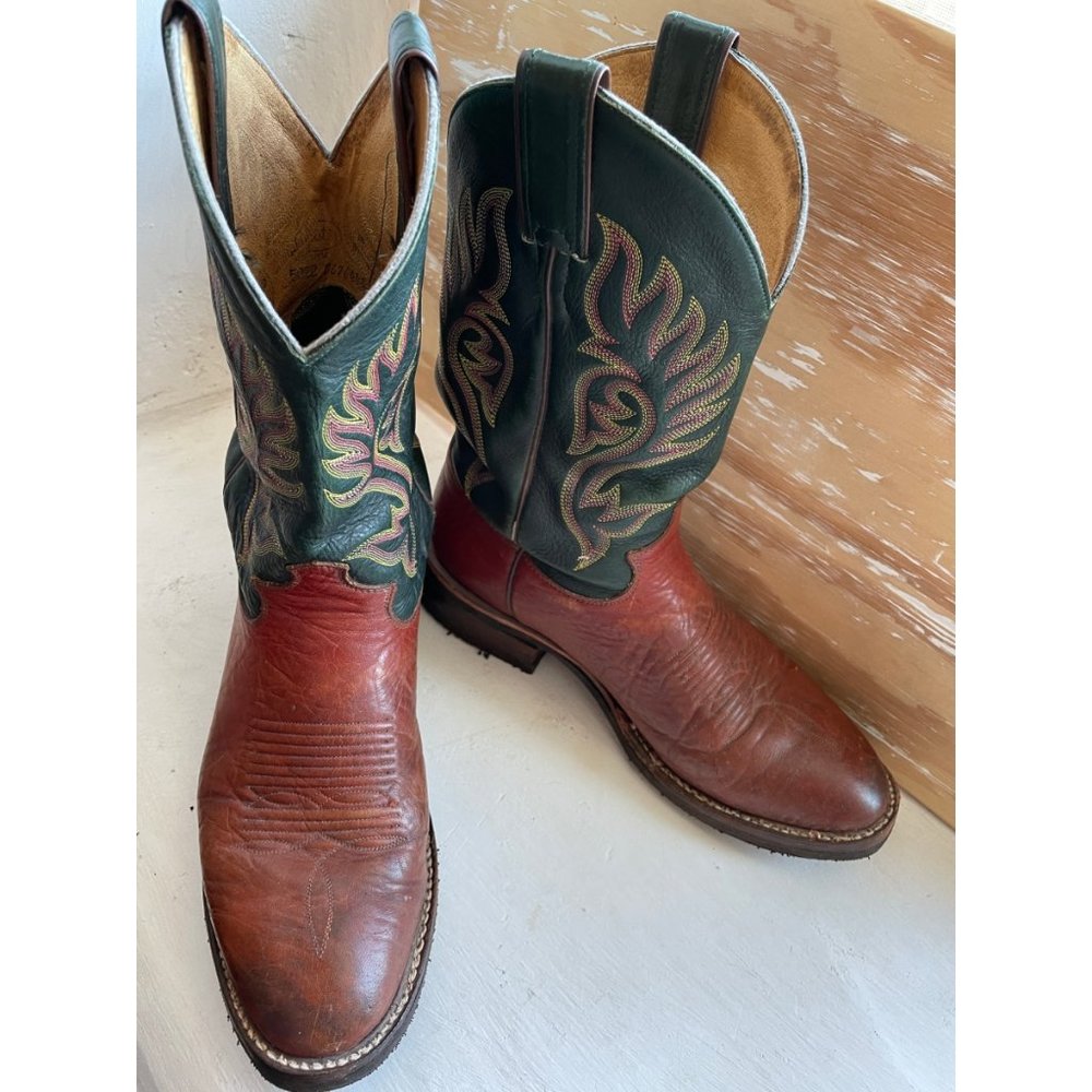 JUSTIN COWBOY BOOTS WESTERN RUBBER SOLE Round TOE MEN'S 8.5 D